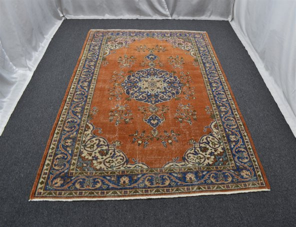 Vintage Eskitme El Dokuma Harika Kompozisyon Göbekli Yün Halı ! - 2