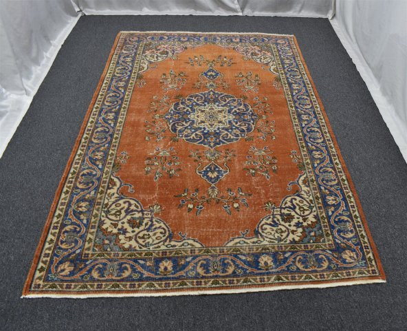 Vintage Eskitme El Dokuma Harika Kompozisyon Göbekli Yün Halı ! - 3