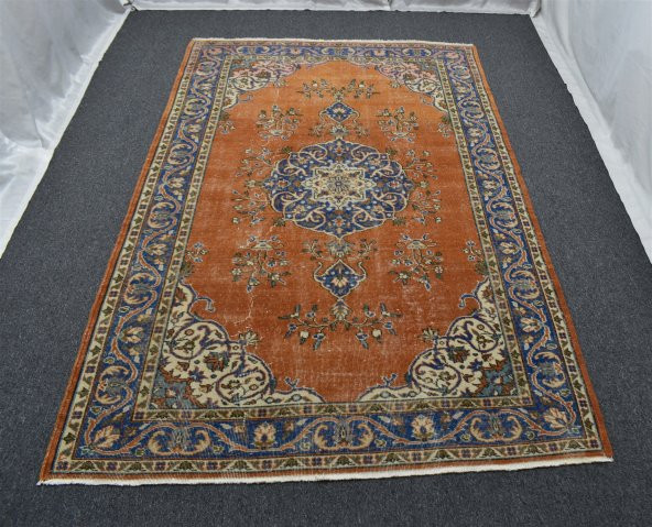 Vintage Eskitme El Dokuma Harika Kompozisyon Göbekli Yün Halı ! - 4