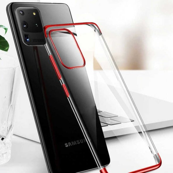 Galaxy S20 Ultra Köşeleri Renkli Kamera Korumalı Şeffaf Kılıf - Resim 2