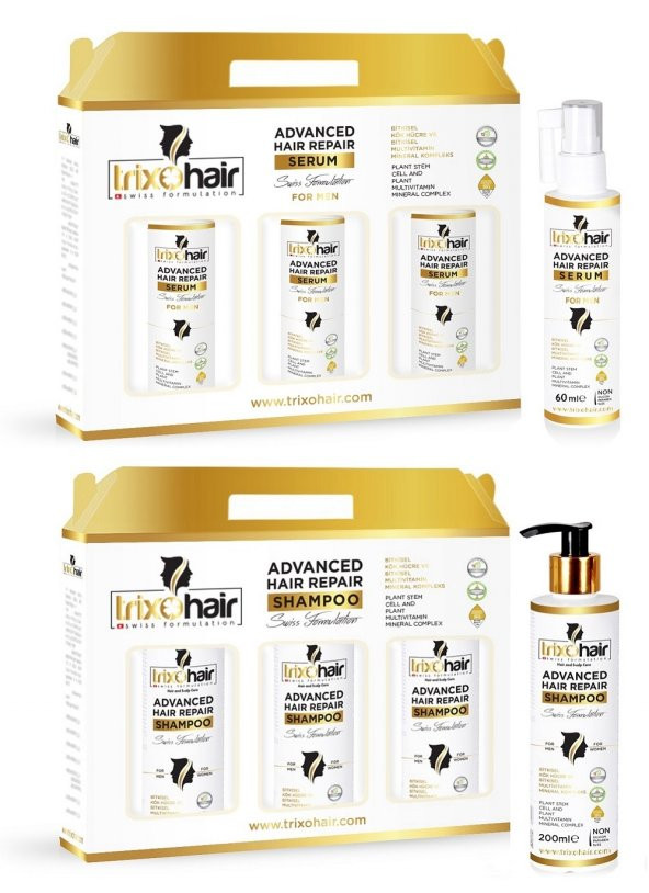 Trixohair Saç Dökülmesine Karşı Saç Bakım Şampuanı ve Saç Serumu Erkekler İçin - 3 Aylık Set