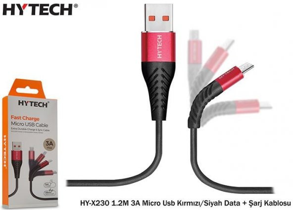 Hytech Micro USB 3A Şarj ve Data Kablosu 1.2metre 3Amper