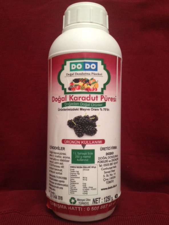 DODO KARADUT MEYVE PÜRESİ 1250 GRAM - 1