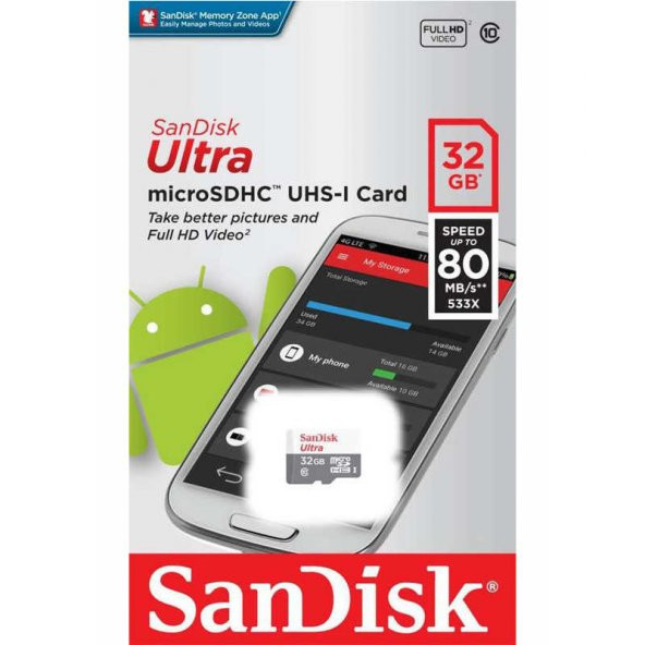 Sandisk Ultra 32 GB Micro SD Hafıza Kartı