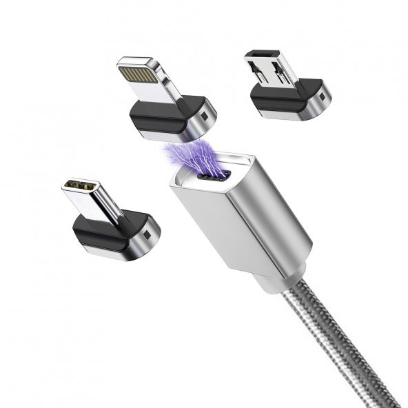 FitPlus Manyetik Mıknatıslı Lightning Hızlı Şarj Kablosu QC 3.0 Silver - 2