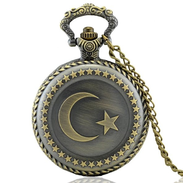 Köstekli Cep Saati Ouartz Ayyıldız Türk Bayrağı Tasarımlı Zincirl - 3