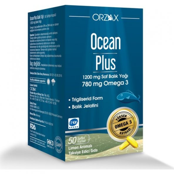 Ocean Plus 1200 mg Omega3 Balık Yağı 50 Kapsül