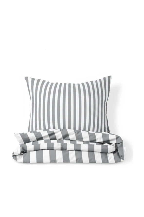 Back To Basics - Gri Çizgili Çift Kişilik Nevresim Takımı - Resim 2