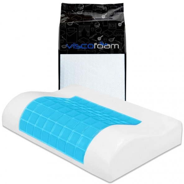 Visco Foam Terletmeyen Ortopedik Boyun Destekli Yastık Serinleten Visco Yastık Jelli Yastık 46x30x10-8cm