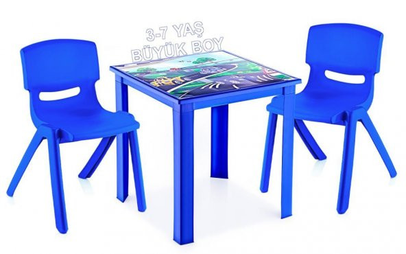 Çocuk Masa Sandalye Takımı Mavi Araba H50 2S 3-7 Yaş