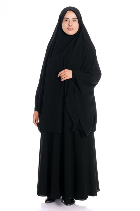 Krep Peçeli Ayrı Siyah Çarşaf - Resim 3