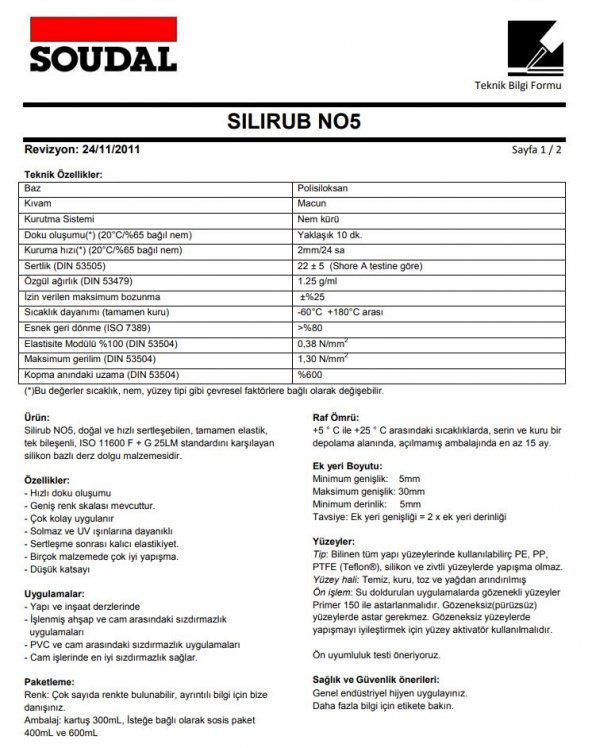 KALİTE Soudal ANTRESİT Silirub NO5 (ŞEFFAF) Doğal ve Hızlı - 2