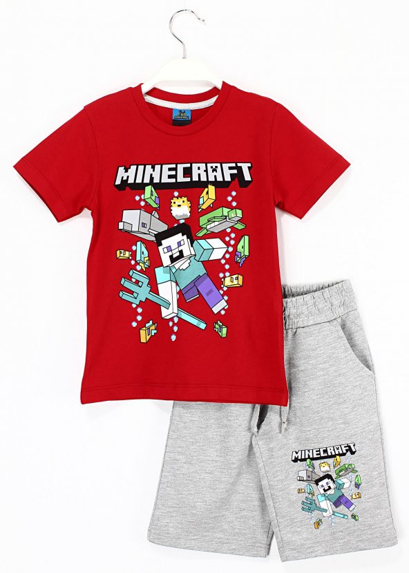 Minecraft Baskılı Kapri Tişört Erkek Çocuk Takım Maycraft Kıyafet