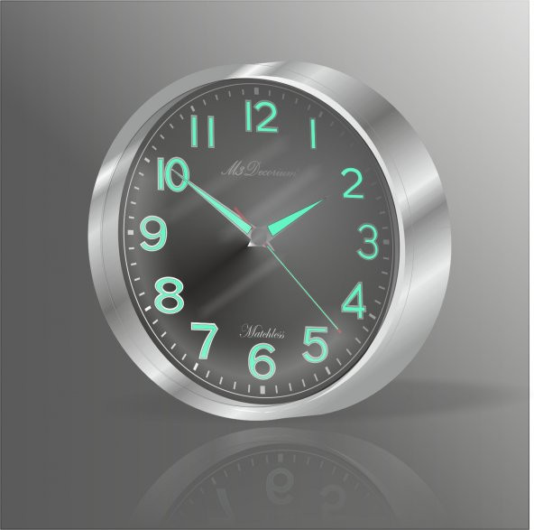 Metalik Çerçeveli Gece Görünen Işıldayan Fosforlu Duvar Saati - 3