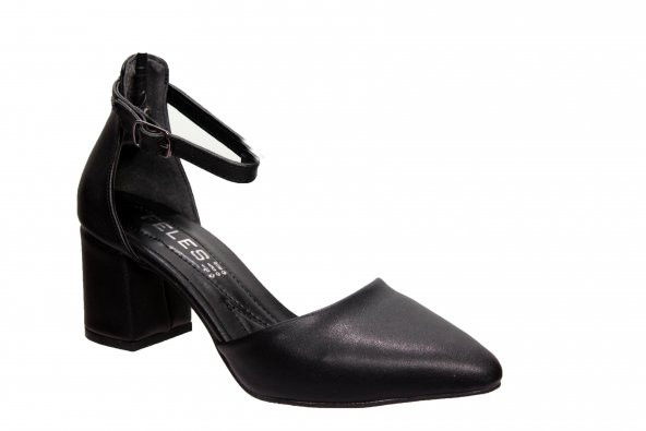 FELES Kadın Siyah Tekbant Burnu Kapalı 5cmTopuklu Abiye Kına Düğün Ayakkabısı