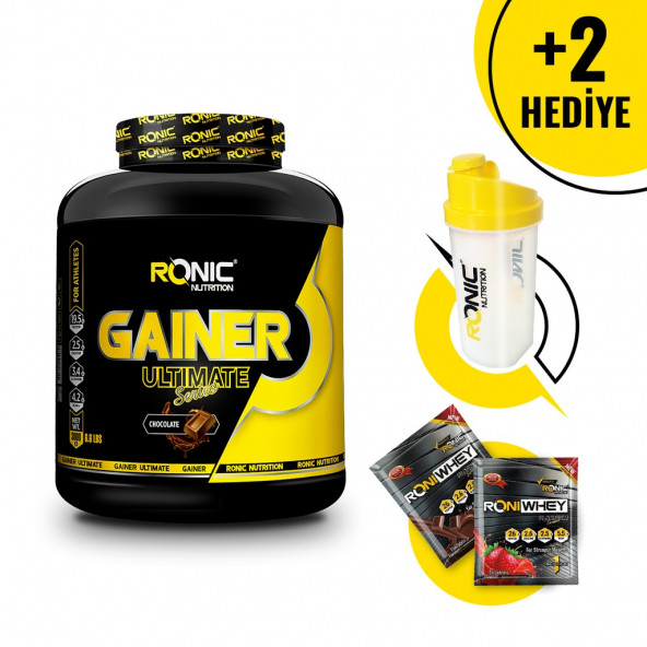 Ronic Nutrition Gainer Ultimate 3 Kg Kilo Aldıran Karbonhidrat Tozu Çilek Aromalı +2 Adet Hediyeli