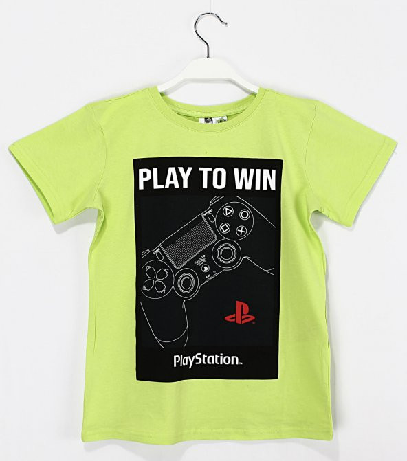 Playstation Baskılı Erkek Çocuk Tişörtü 11-12 Yaş Açık Yeşil