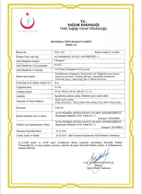 Actoderm El Ve Cilt Dezenfektanı 500mL (Sağlık Bakanlığı Onaylı) - 2