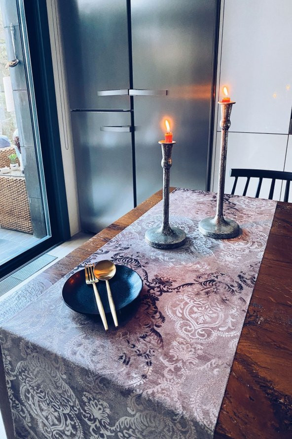 Bej Antik Lazer Kesim Runner - 2