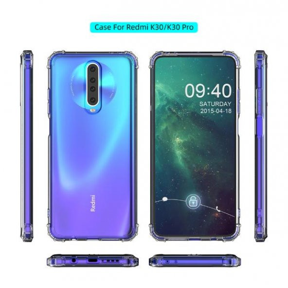 Xiaomi Redmi K30 Köşeleri Airbagli Tamamen Şeffaf Anti Şok Kılıf - 3