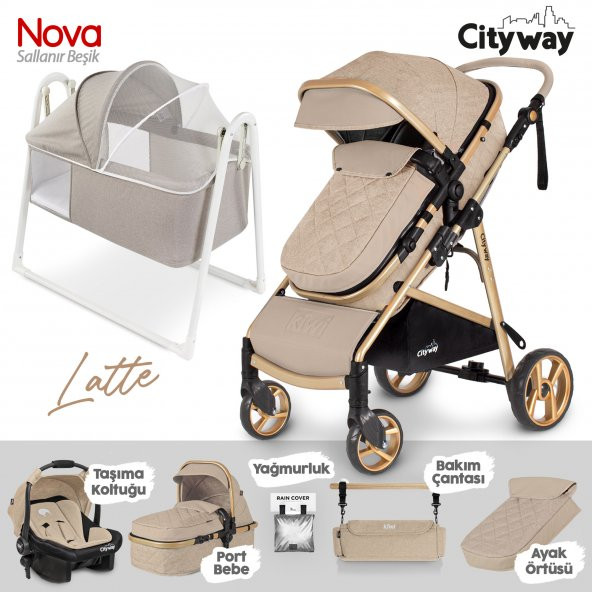 Kiwi 6in1 Bir Arada Yeni Doğan Paketi City Way Bebek Arabası +Nova Bebek Beşiği - 3