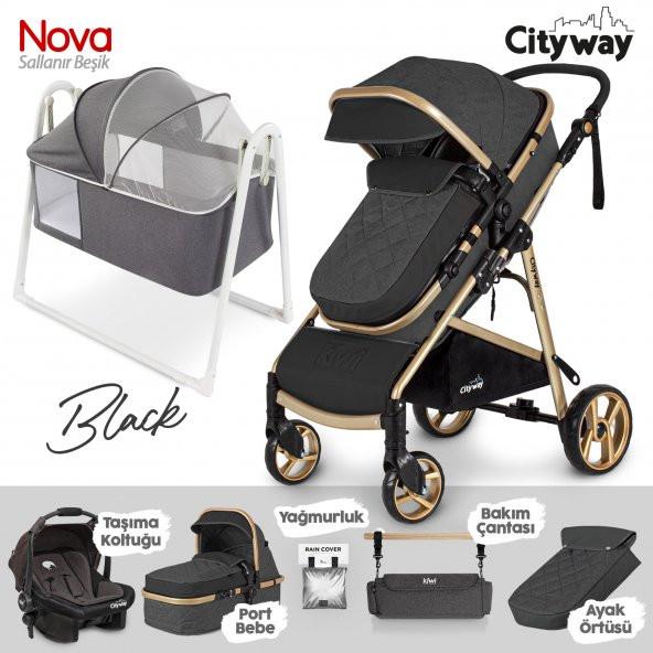 Kiwi 6in1 Bir Arada Yeni Doğan Paketi City Way Bebek Arabası +Nova Bebek Beşiği - 4