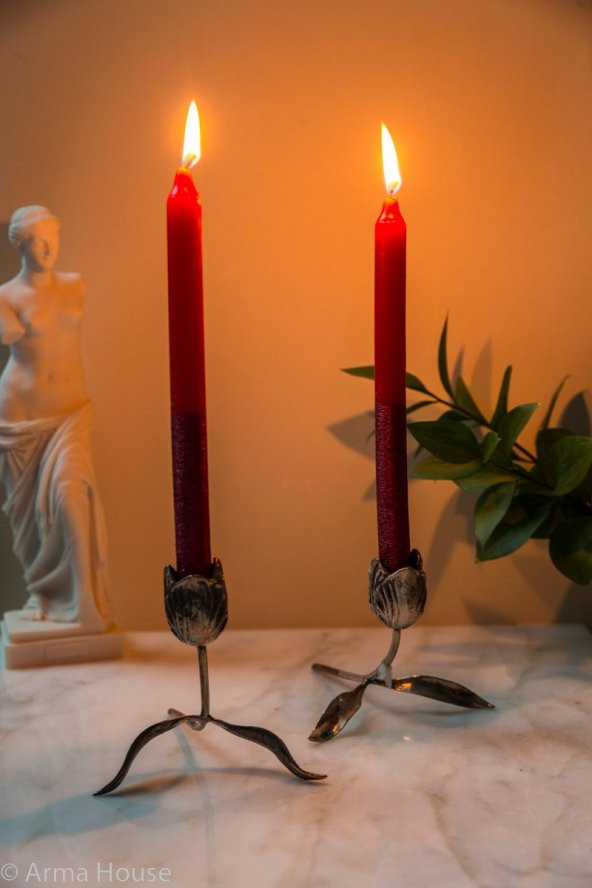 Kırmızı Yaldızlı Modern 4lü Mum Seti