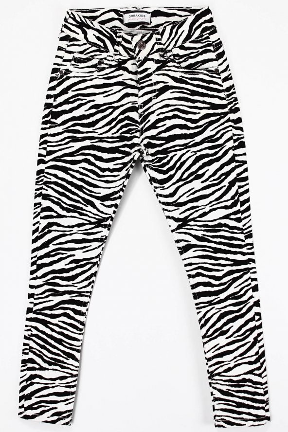 Zebra Desen Keten Kız Çocuk Pantolonu Yaş Beyaz Kız Pantolonları
