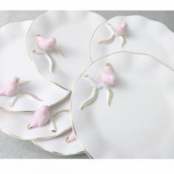 Kuşlu 6lı Pasta Tabağı,Porselen Tatlı Tabak - 3