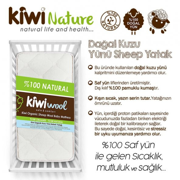 Kiwi 100 Organik Kuzu Yünü Bebek Yatağı - 2