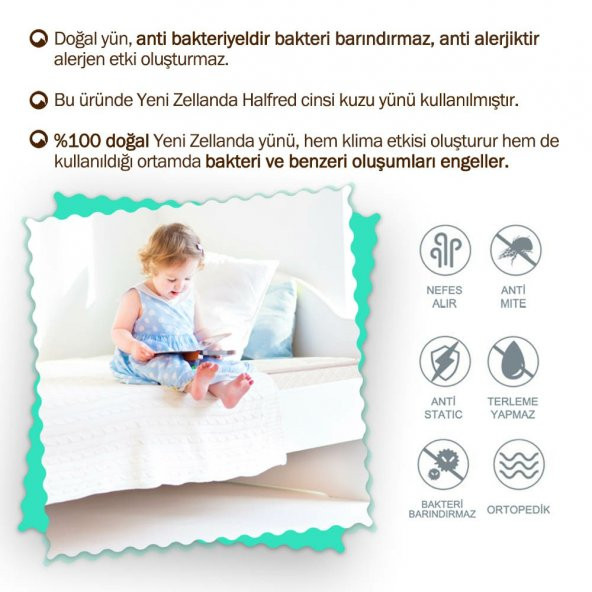 Kiwi 100 Organik Kuzu Yünü Bebek Yatağı - 3