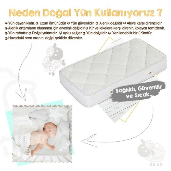 Kiwi 100 Organik Kuzu Yünü Bebek Yatağı - 10