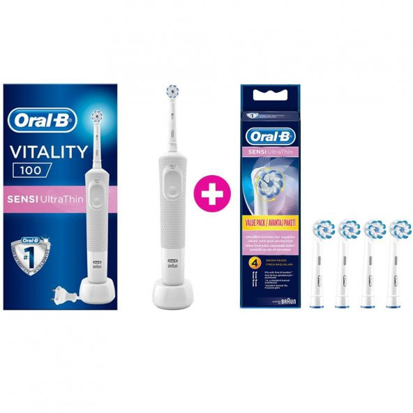 Oral-B Vitality 100 Sensi Ultra Thin Şarjlı Diş Fırçası +4 lü Yedek Başlık(K)