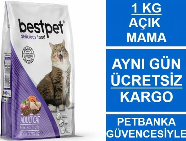 Bestpet Mix (Kuzu-Tavuk-Somon) Yetişkin Kedi Maması 1 Kg AÇIK MAMA