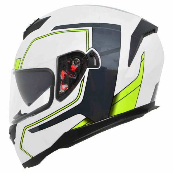 AR1 Kapalı Vizörlü Beyaz Neon Motosiklet Kaskı