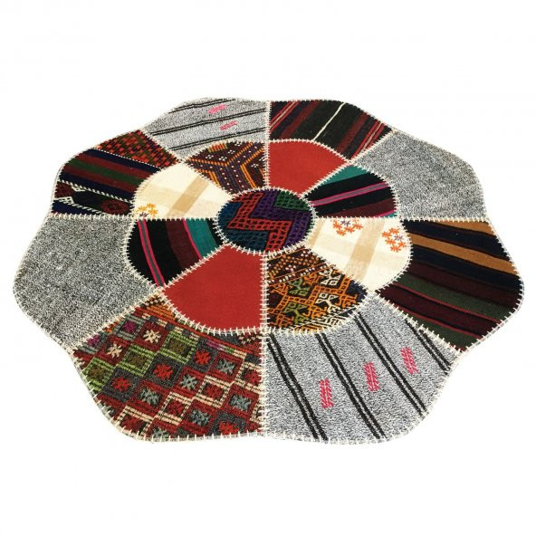 Kırkyama 8 Parçalı Çiçek Desen Kilim Orta Halısı 150x150 cm - 2