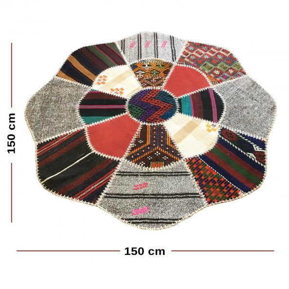 Kırkyama 8 Parçalı Çiçek Desen Kilim Orta Halısı 150x150 cm - 3