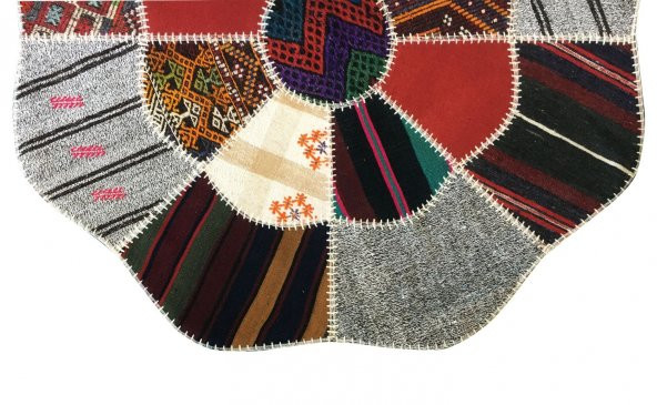 Kırkyama 8 Parçalı Çiçek Desen Kilim Orta Halısı 150x150 cm - 5
