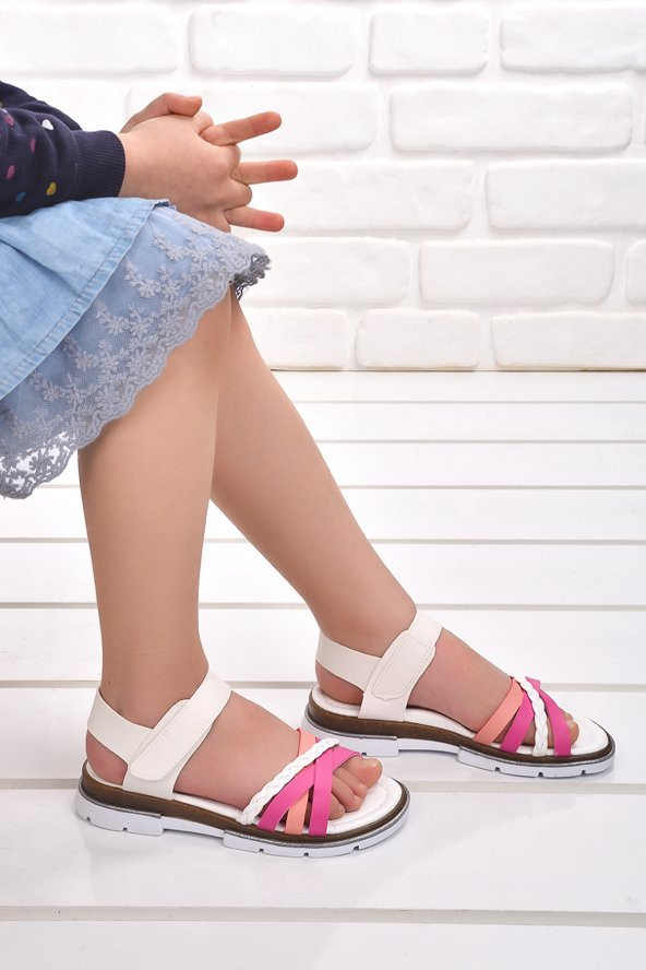 Kiko Kids Kız Çocuk Sandalet Şb 2469-78 Fuşya-Somon-Beyaz