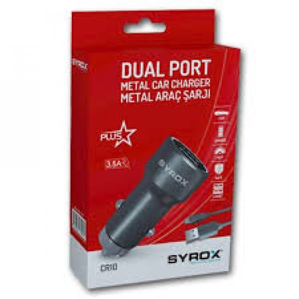 Syrox CR10 Çift USB Girişli 3.5A Metal Set Araç Şarj Cihazı