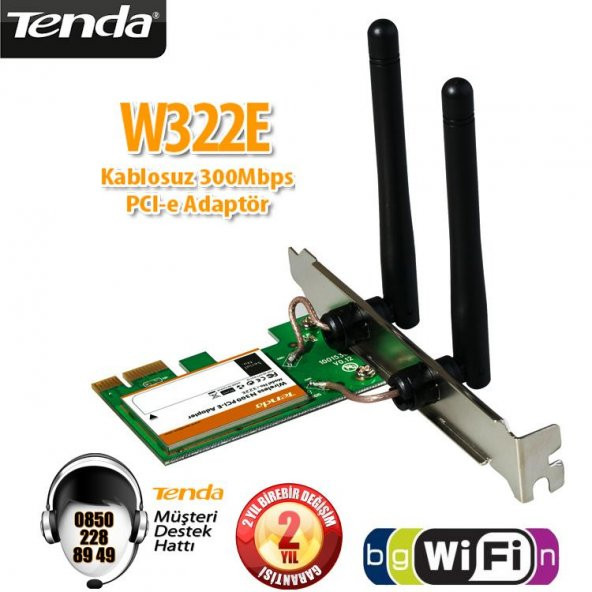 TENDA  W322E WiFi-N 300Mbps PCI-E Adaptör W322E