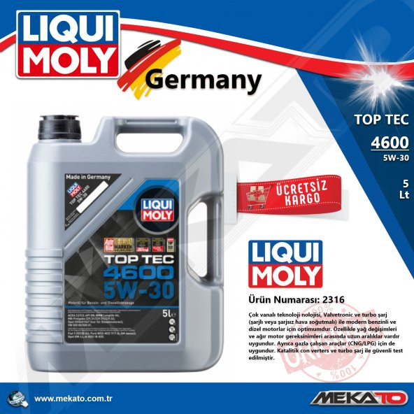 Liqui Moly Top Tec 4600 5W30 Motor Yağı 5 Lt. 2020 Üretim