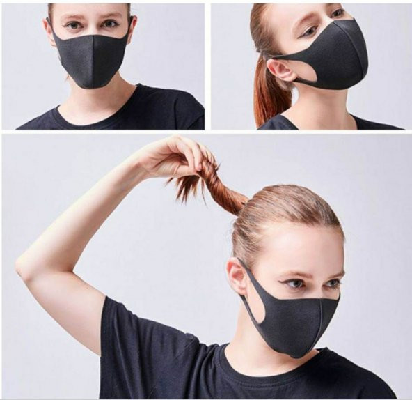 3 Adet Yüz Maskesi Yıkanabilir Siyah Maske Esnek Ağız Burun Koruyucu Bez Maske Nano Kumaş - 2