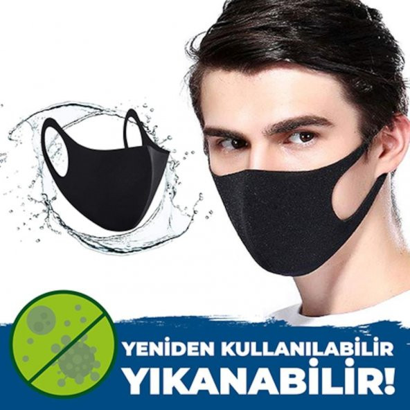 3 Adet Yüz Maskesi Yıkanabilir Siyah Maske Esnek Ağız Burun Koruyucu Bez Maske Nano Kumaş - 6