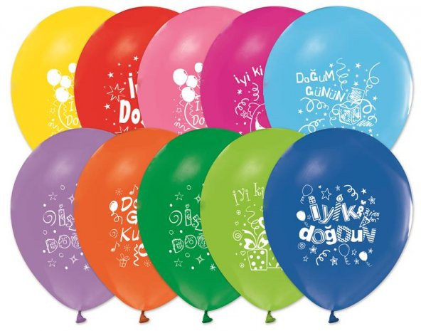 1+1 Renk İyiki Doğdun Baskılı Balon 12 İnç 100 Adet