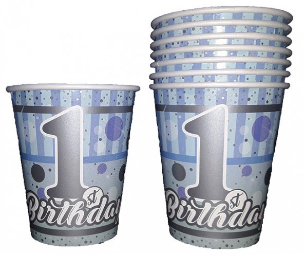Pırıltılı 1 Fırst Brithday Baskılı Karton Bardak 8 Adet
