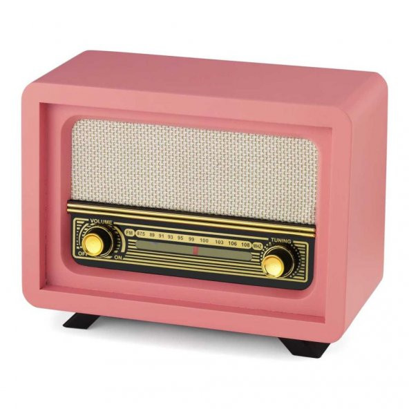Nostaljik  Radyo Şarjlı Pil+Adaptörlü Beyoğlu Model Pembe Renk - 2