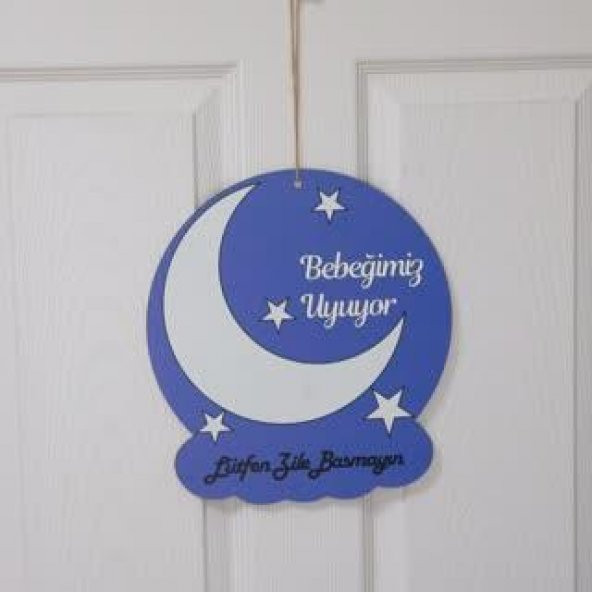 Bebek Uyuyor Zile Basmayın Erkek Bebek Kapı Süsü Ahşap