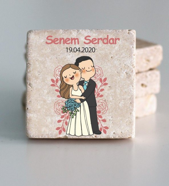 30 Adet Kişiye Özel Baskılı Doğal Taş Magnet 5x5cm Söz, Nikah, Nişan Hatırası - 2