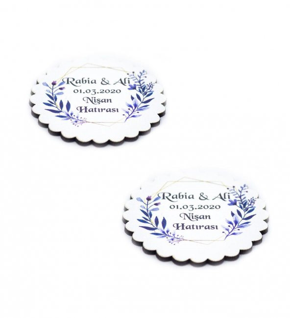 Kişiye Özel Yuvarlak Ahşap Magnet Nikah, Nişan Hatırası - 50 Adet - 2